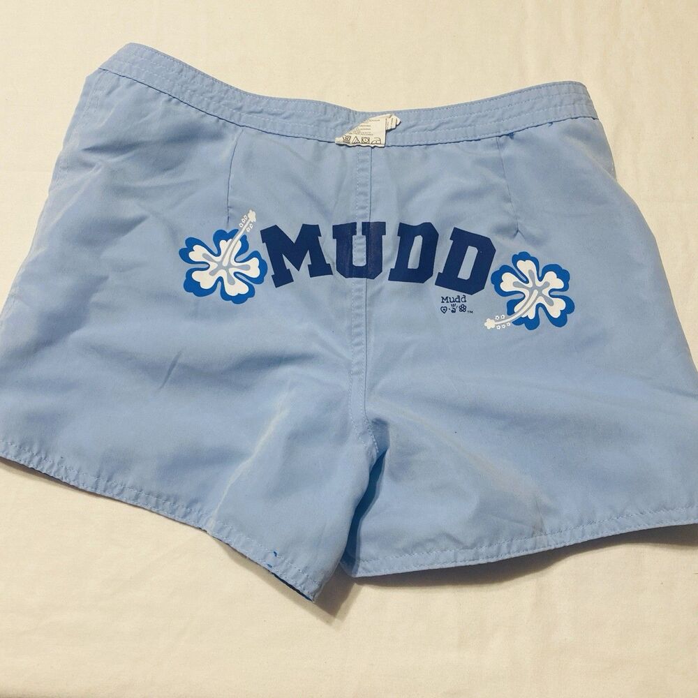 Mudd Girls 10/12 Reversible Board Shorts Y2K Blue Hibiscus Floral Swim Shorts
